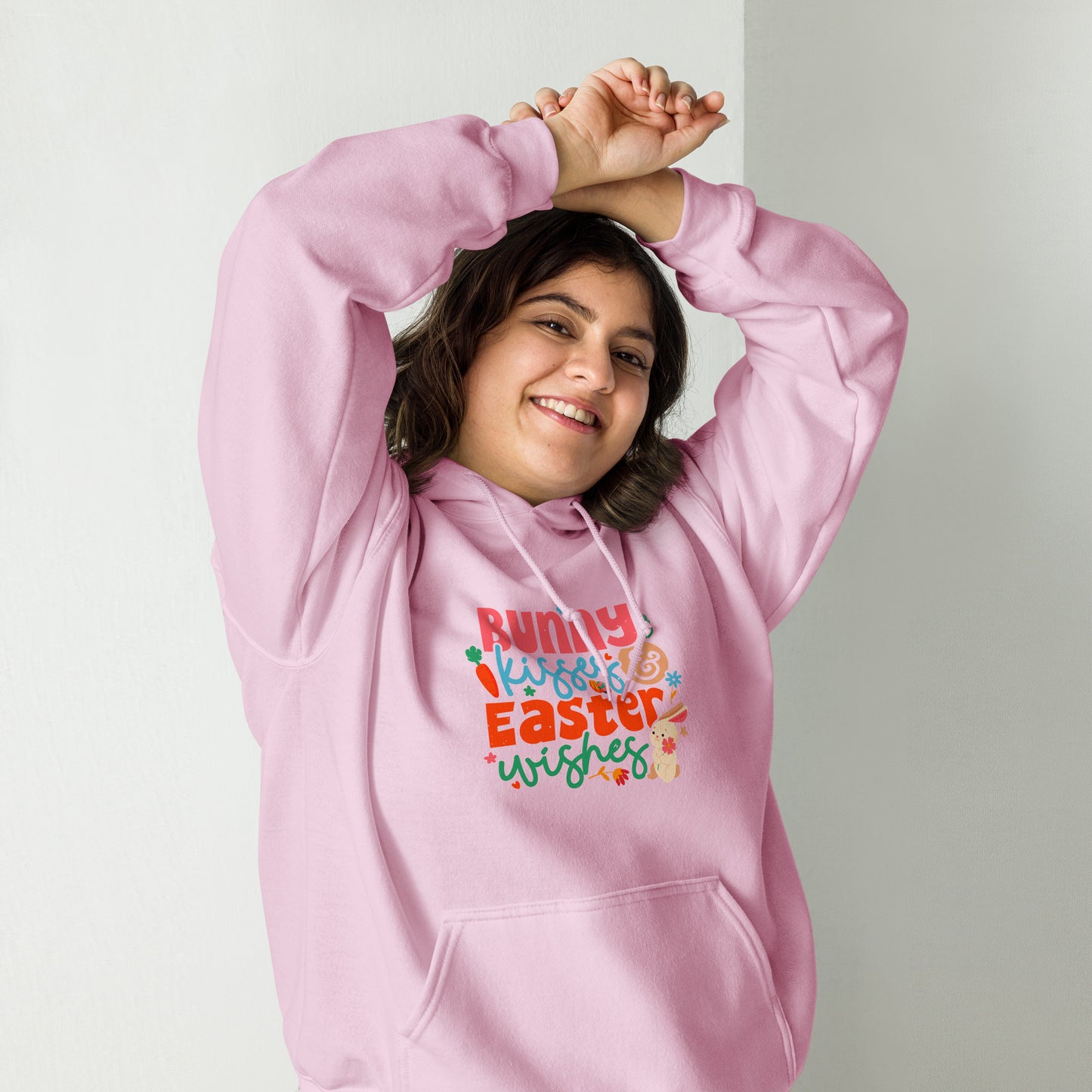 Cute Easter Hoodie Bunny Kisses & Easter Wishes Unisex Light Hoodie