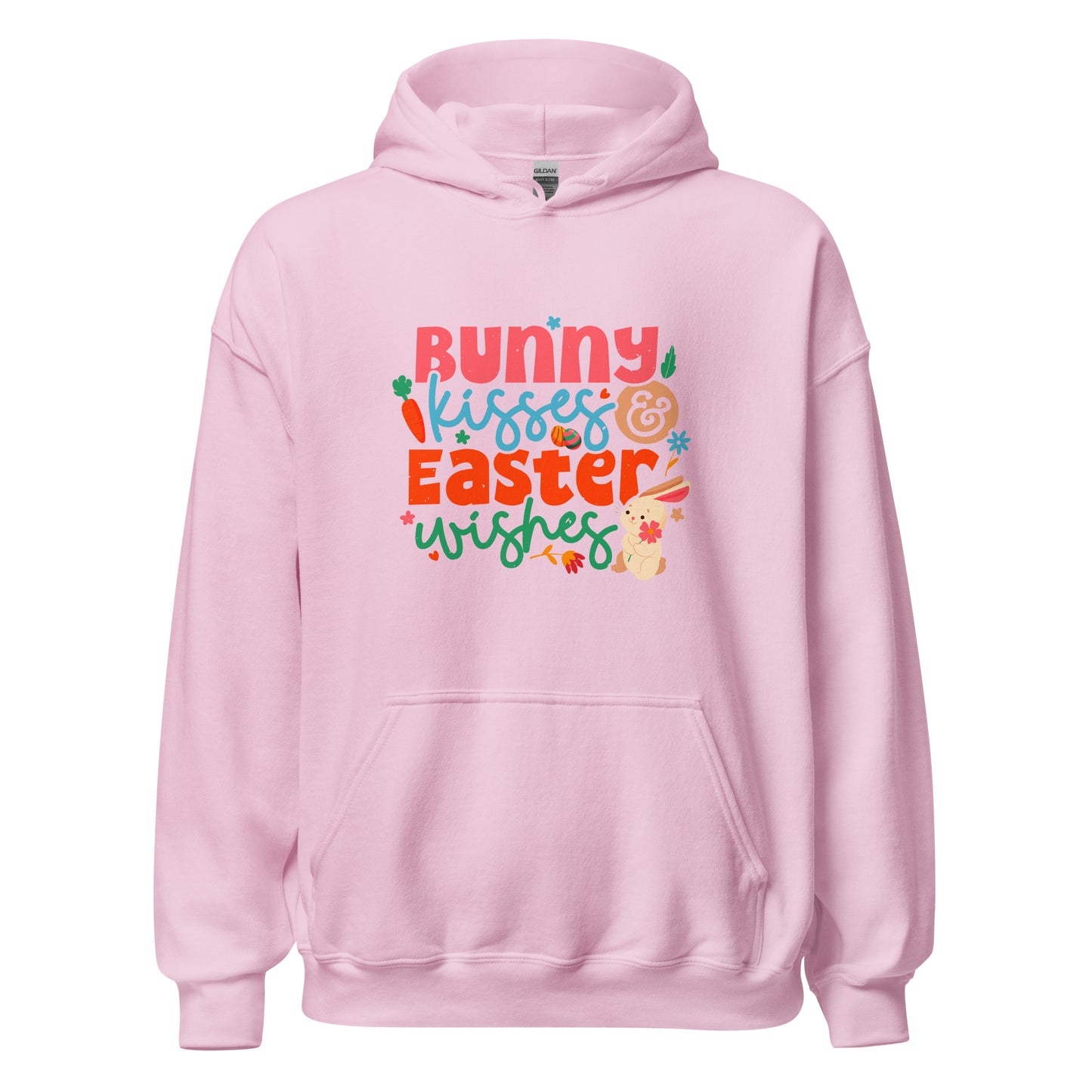 Cute Easter Hoodie Bunny Kisses & Easter Wishes Unisex Light Hoodie