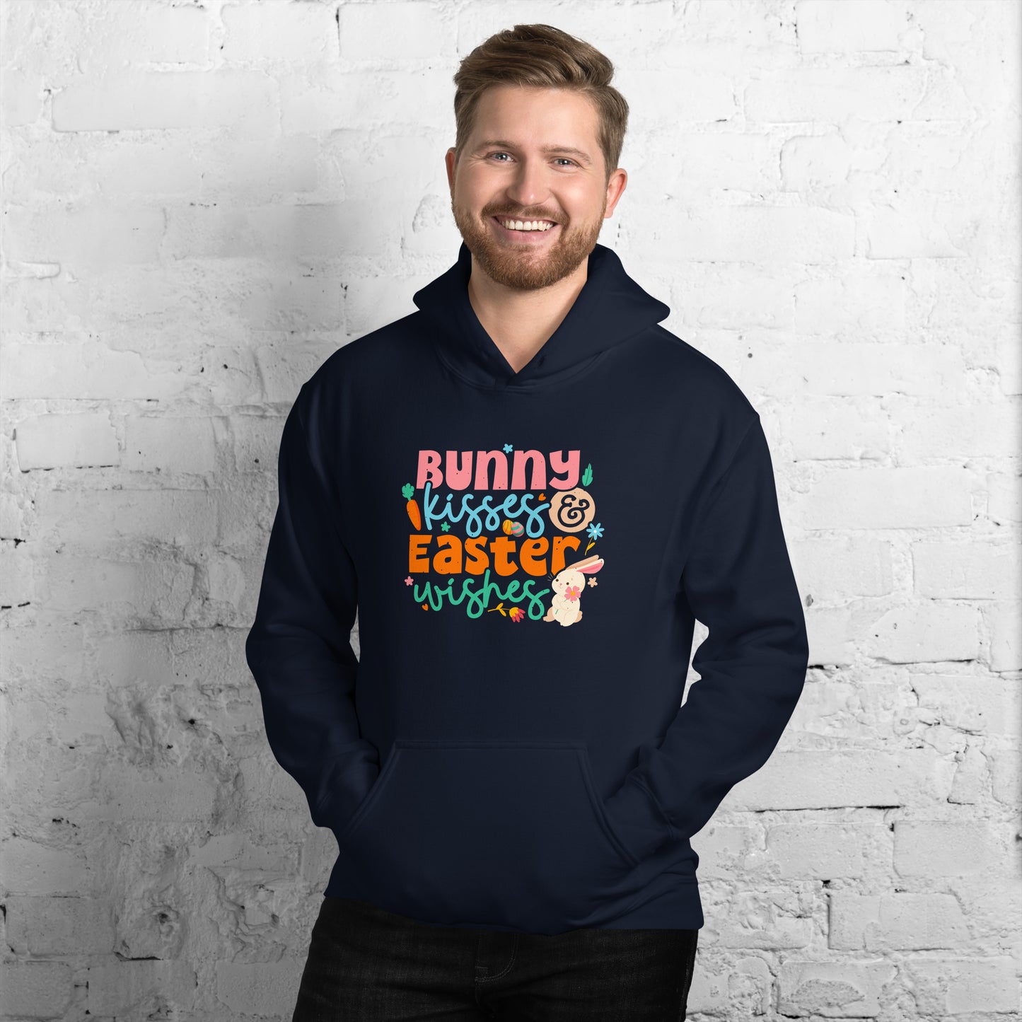 Cute Easter Hoodie Bunny Kisses & Easter Wishes Unisex Dark Hoodie