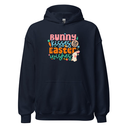 Cute Easter Hoodie Bunny Kisses & Easter Wishes Unisex Dark Hoodie