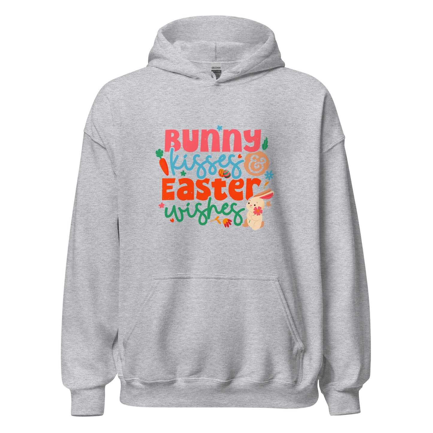 Cute Easter Hoodie Bunny Kisses & Easter Wishes Unisex Light Hoodie