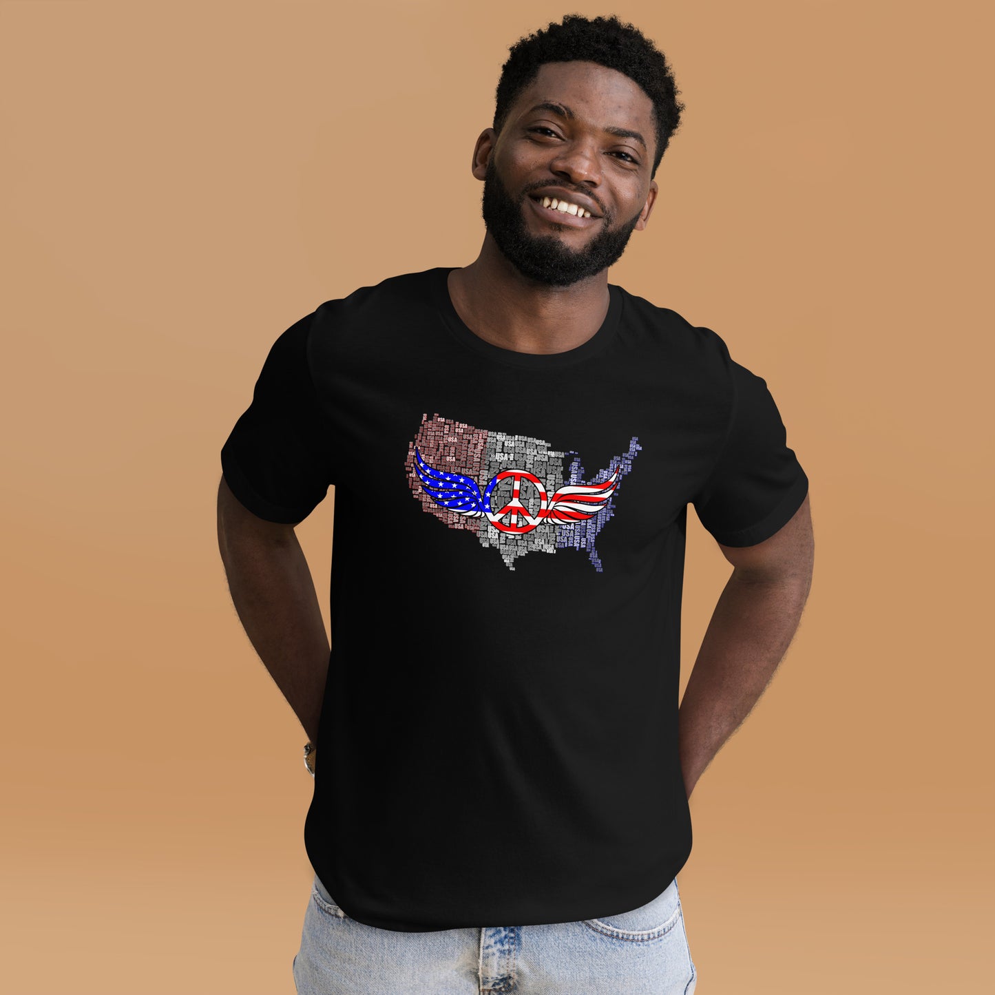 Patriotic T-Shirt USA Flag Peace With Wings Symbol Unisex Dark Shirt