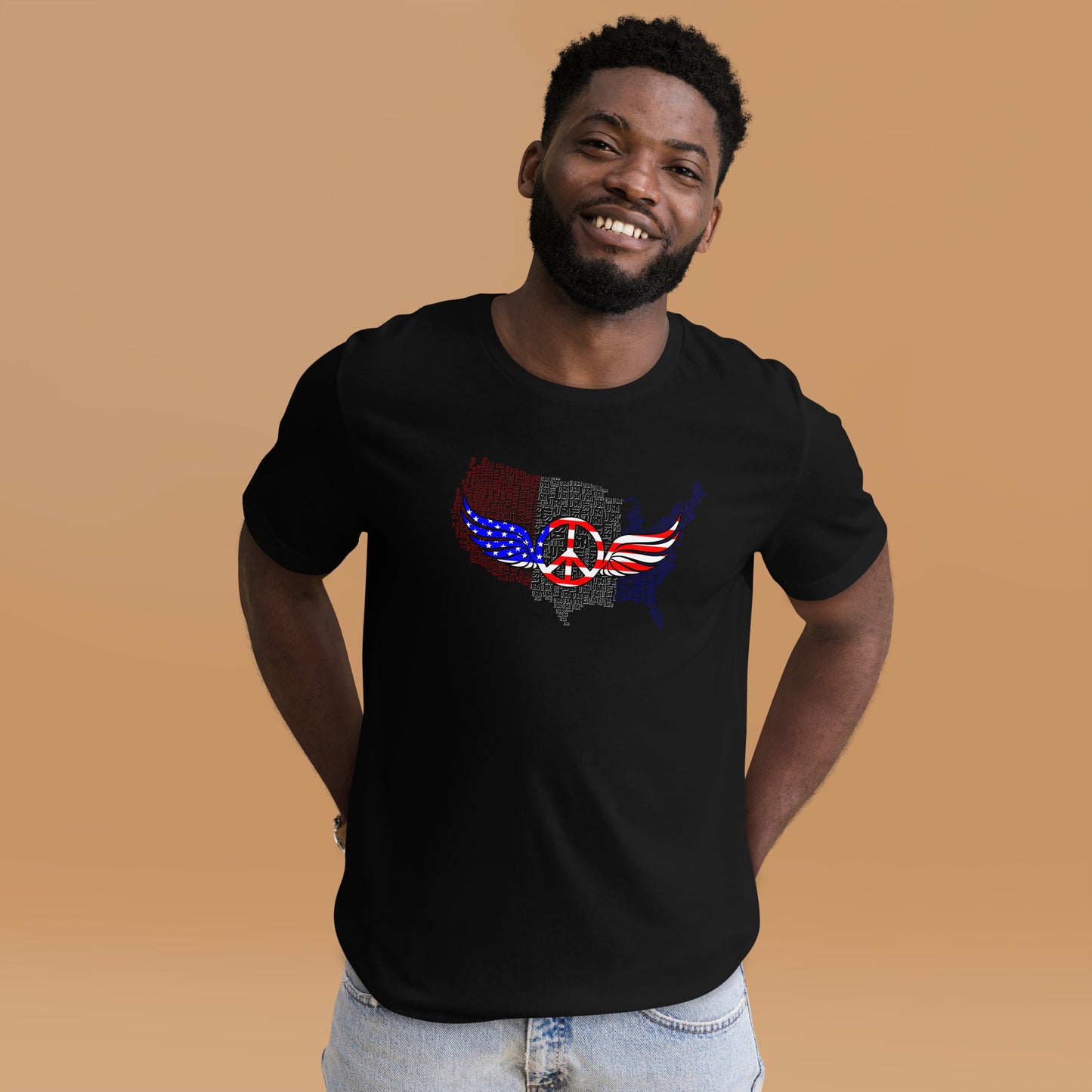 American Map With Peace Wings Unisex Dark T-Shirt