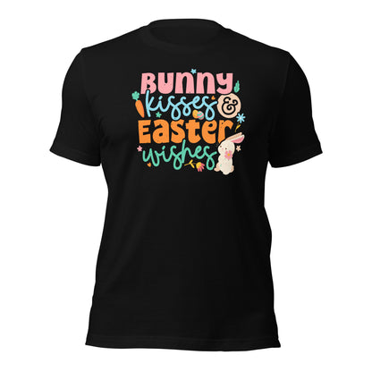 Cute Easter T-Shirt Bunny Kisses & Easter Wishes Unisex Tee Dark Shirt