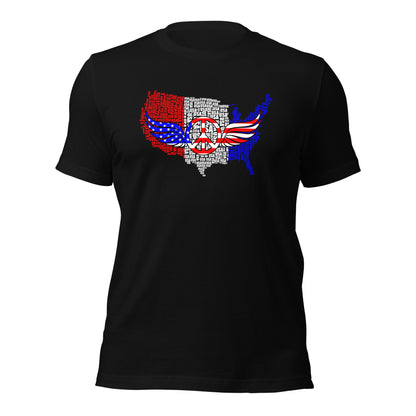 USA Map Red White Blue Patriotic Peace Sign Symbol Unisex Dark Shirt