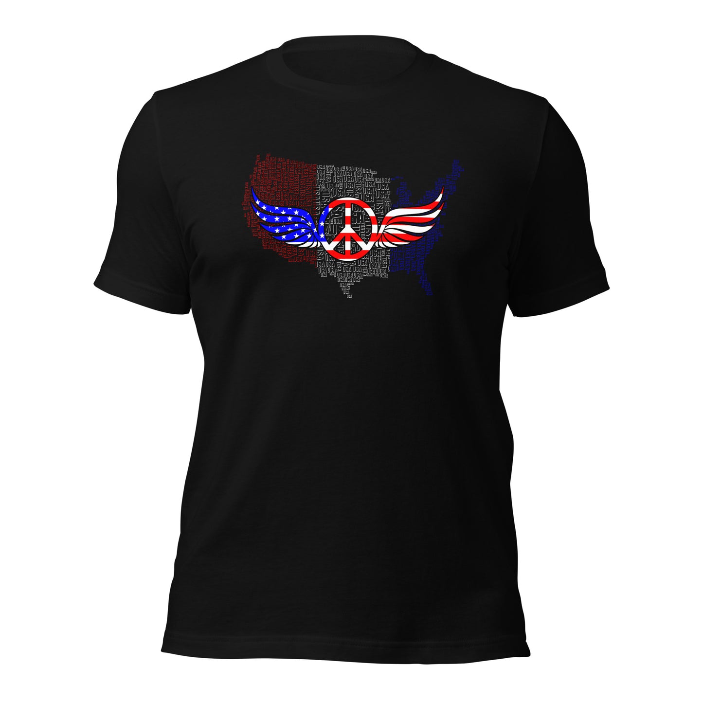 American Map With Peace Wings Unisex Dark T-Shirt