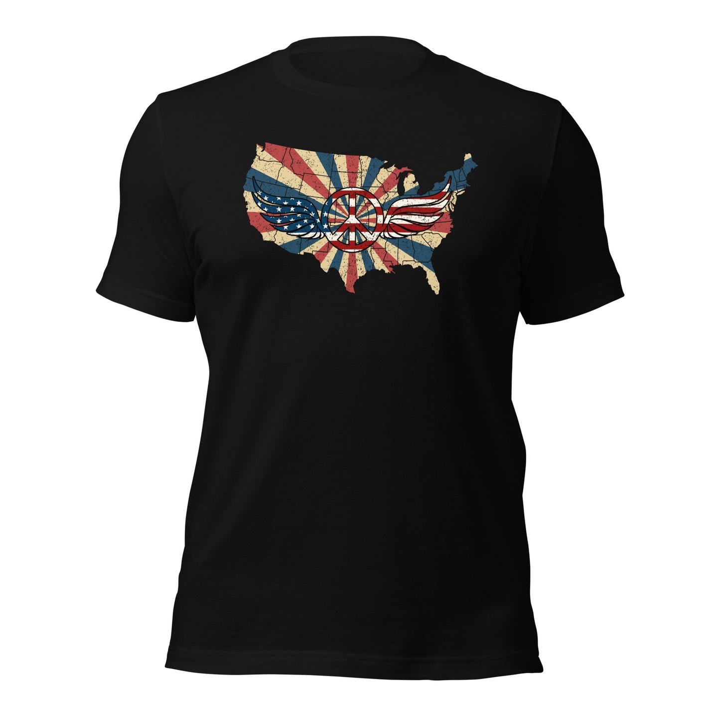 Retro American Flag Peace Sign Wings Map Unisex Dark Shirt