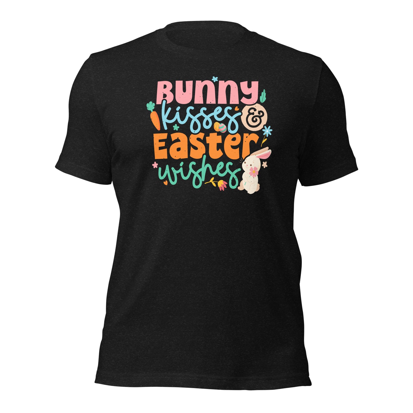 Cute Easter T-Shirt Bunny Kisses & Easter Wishes Unisex Tee Dark Shirt