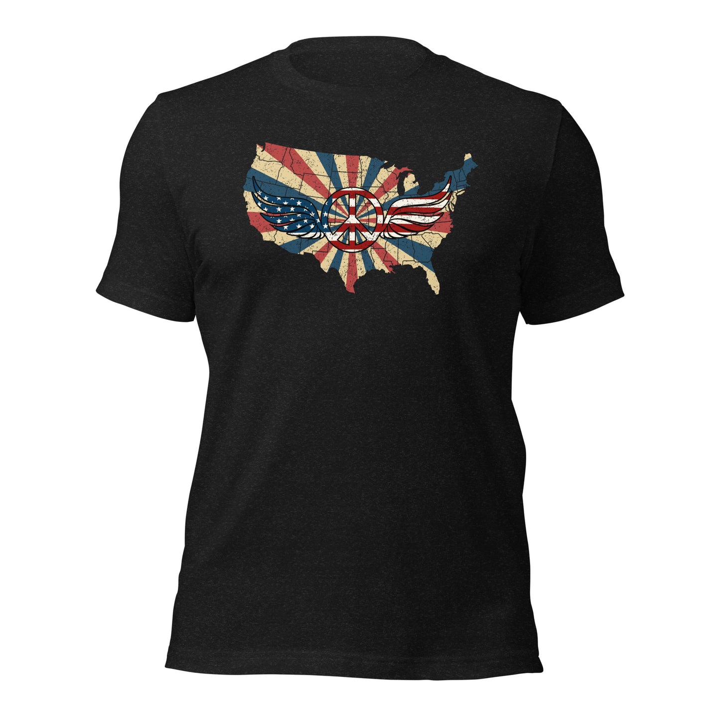 Retro American Flag Peace Sign Wings Map Unisex Dark Shirt