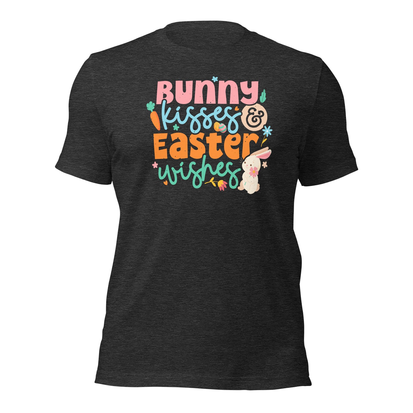 Cute Easter T-Shirt Bunny Kisses & Easter Wishes Unisex Tee Dark Shirt