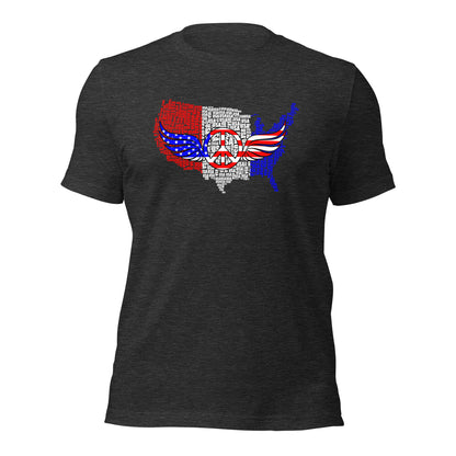 USA Map Red White Blue Patriotic Peace Sign Symbol Unisex Dark Shirt