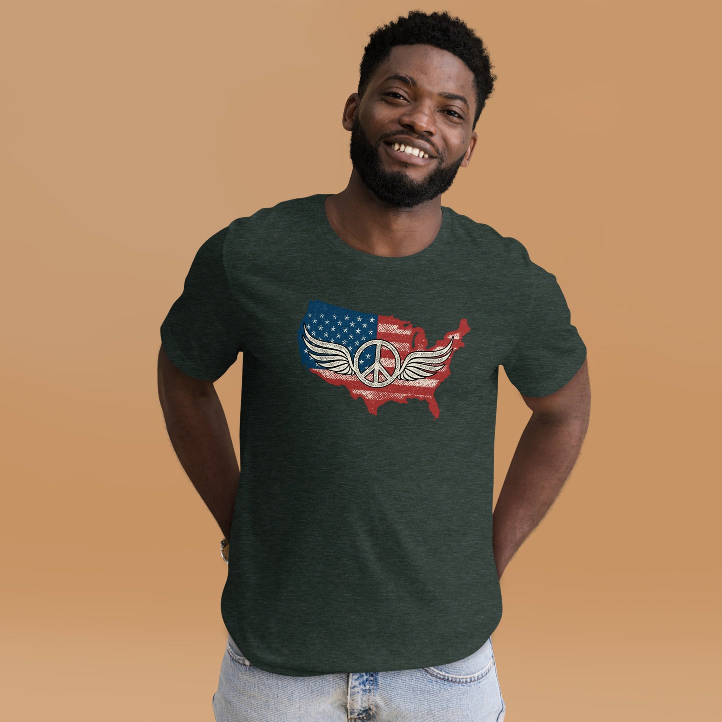 America Patriotic Peace Sign Symbol USA Flag Unisex Dark Shirt