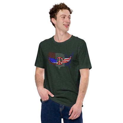 American Map With Peace Wings Unisex Dark T-Shirt