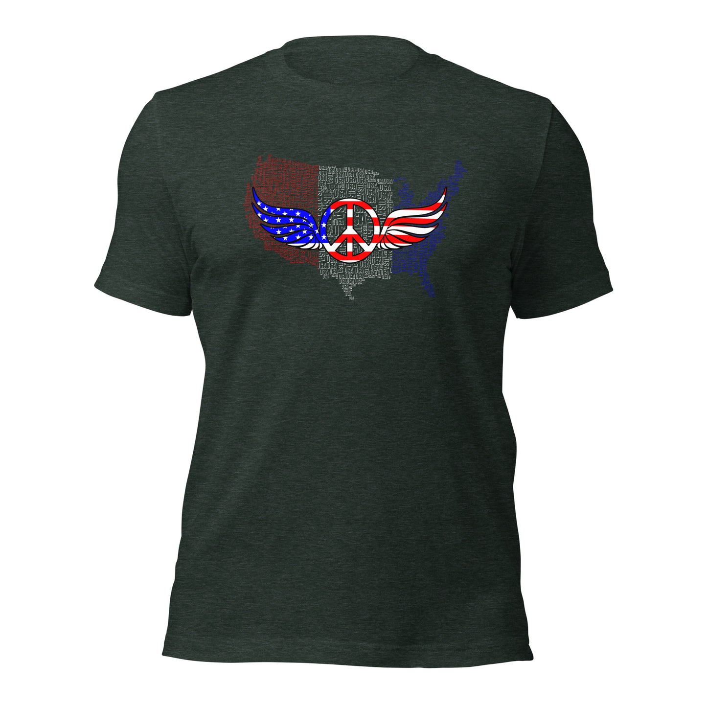 American Map With Peace Wings Unisex Dark T-Shirt