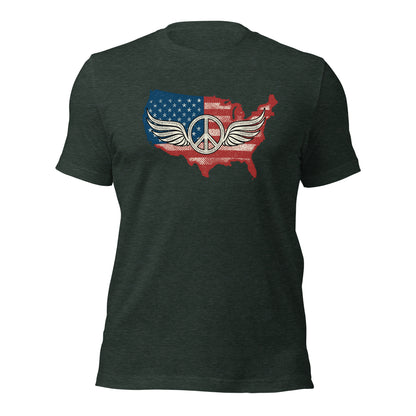 America Patriotic Peace Sign Symbol USA Flag Unisex Dark Shirt