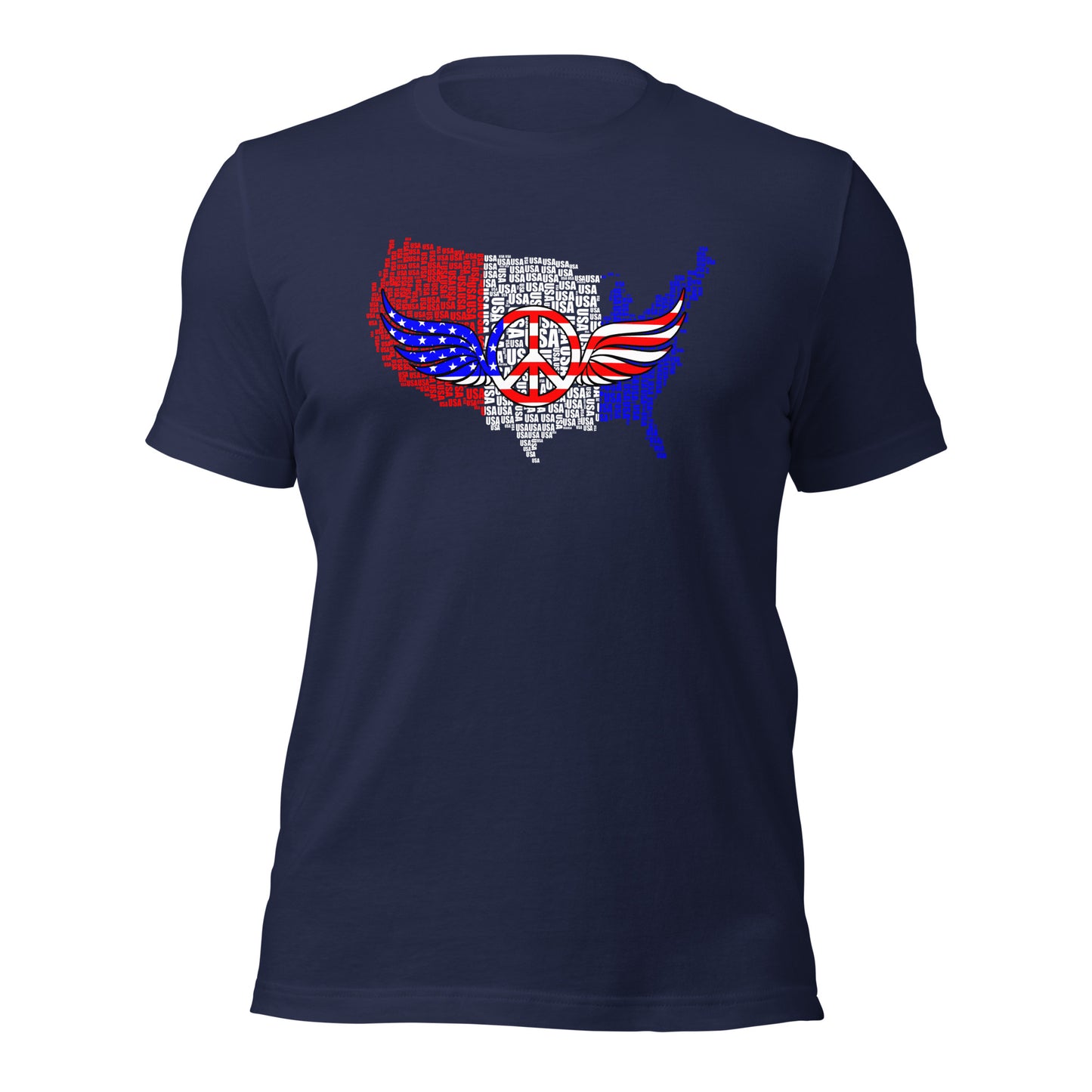 USA Map Red White Blue Patriotic Peace Sign Symbol Unisex Dark Shirt