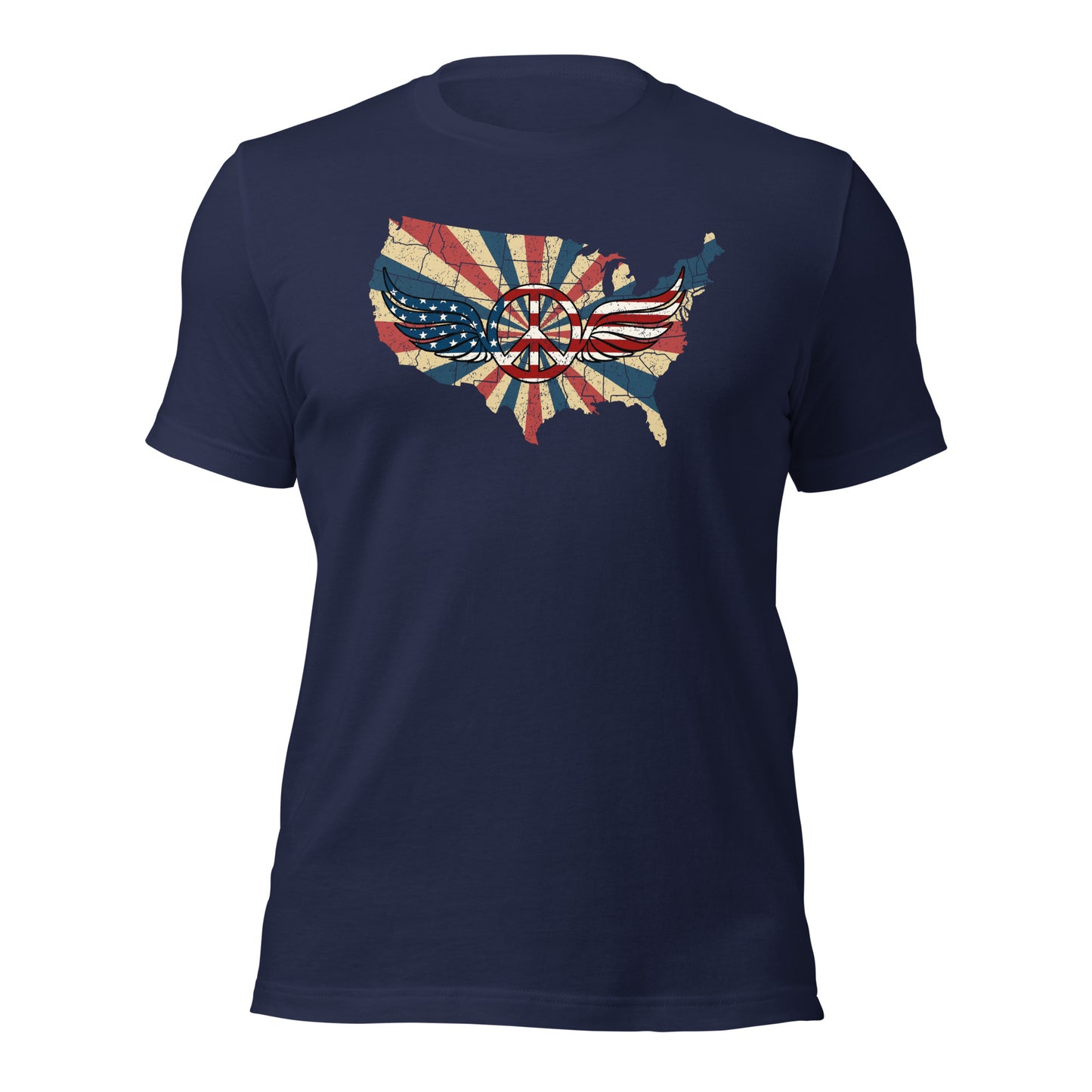 Retro American Flag Peace Sign Wings Map Unisex Dark Shirt