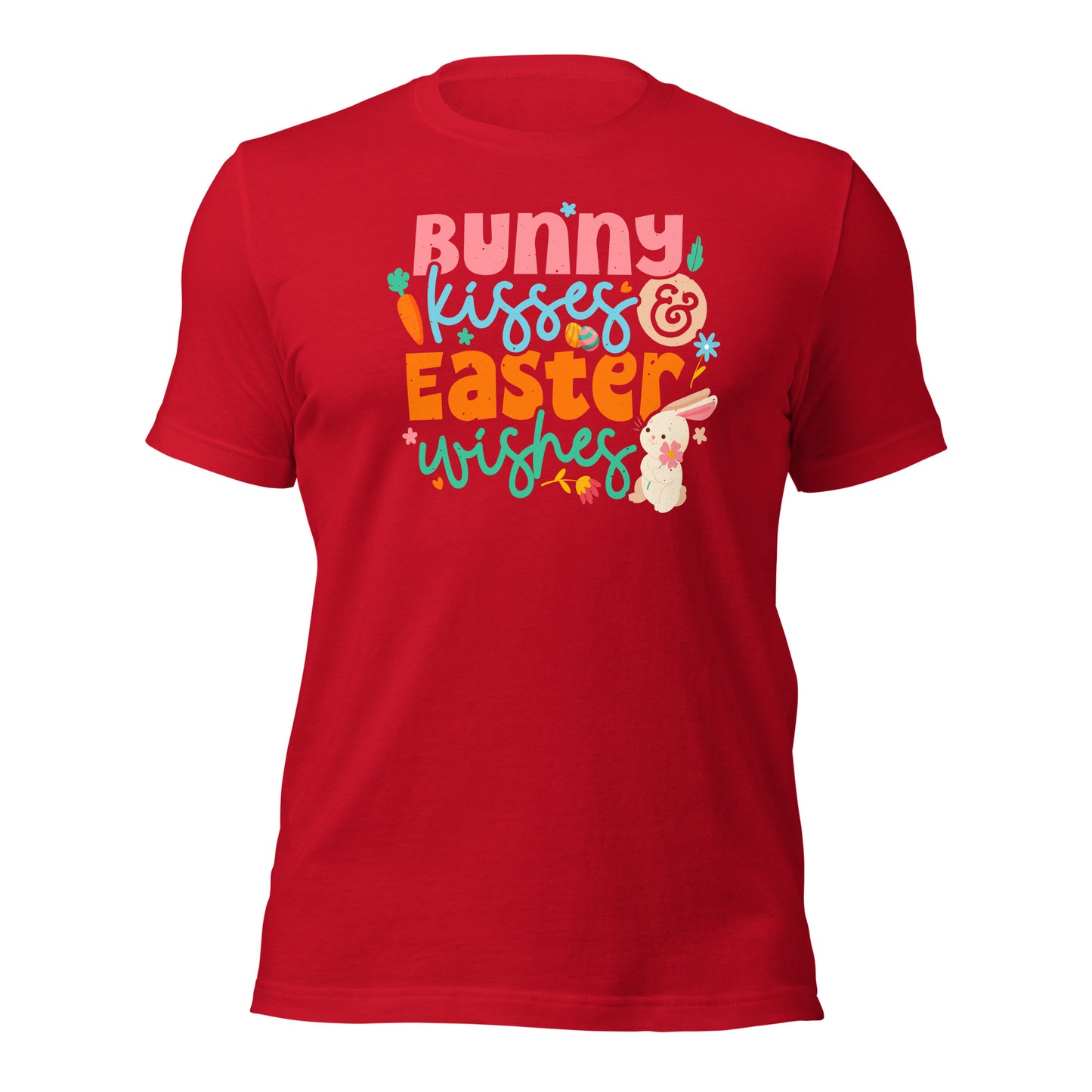 Cute Easter T-Shirt Bunny Kisses & Easter Wishes Unisex Tee Dark Shirt