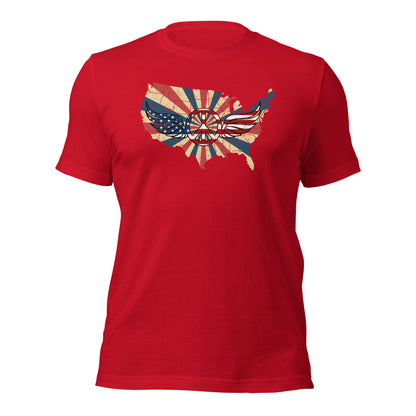 Retro American Flag Peace Sign Wings Map Unisex Dark Shirt