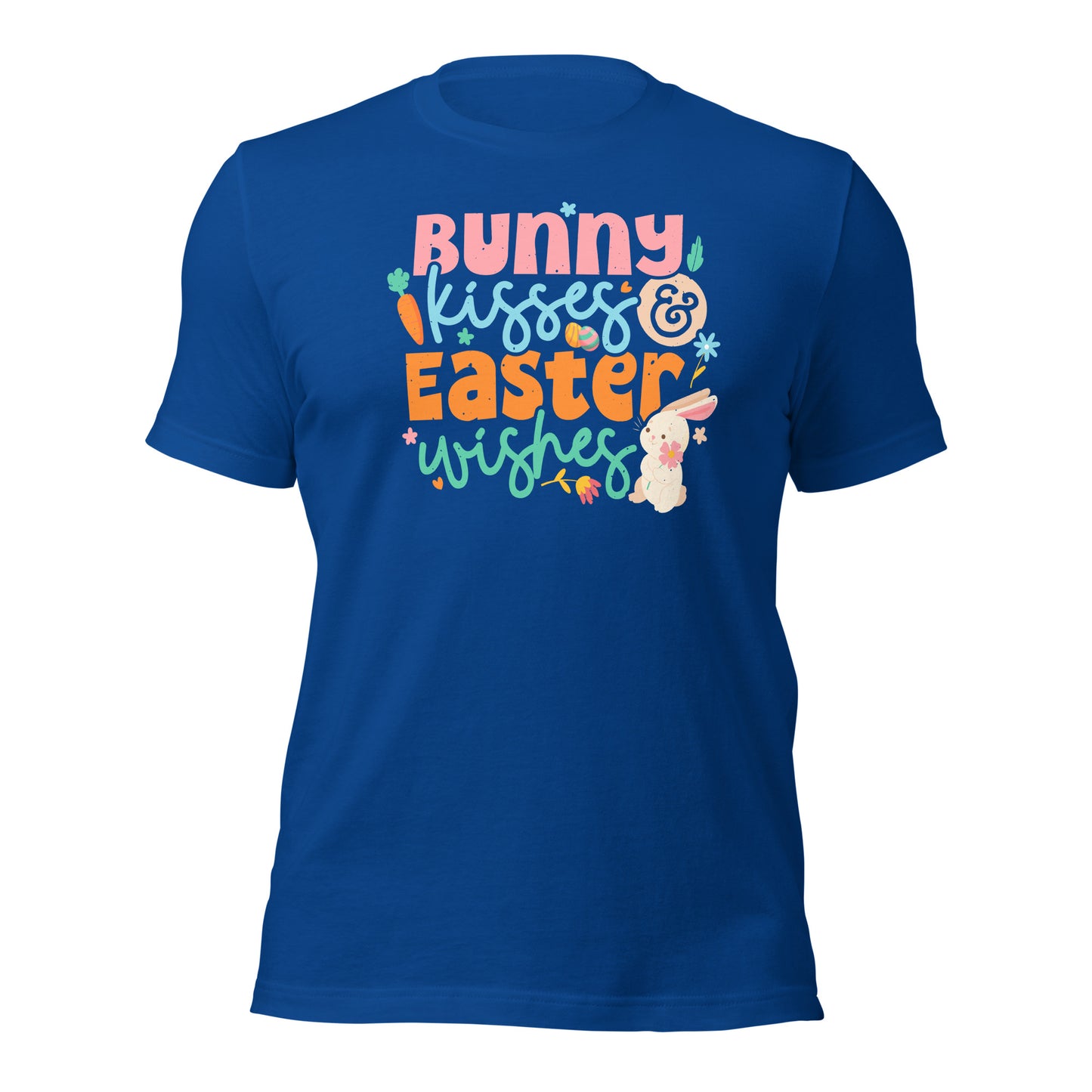 Cute Easter T-Shirt Bunny Kisses & Easter Wishes Unisex Tee Dark Shirt