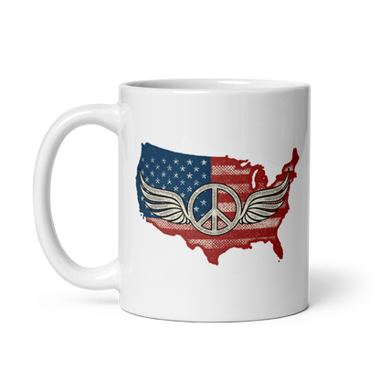 America Patriotic Peace Sign Symbol USA Flag Mugs