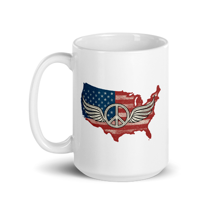 America Patriotic Peace Sign Symbol USA Flag Mugs